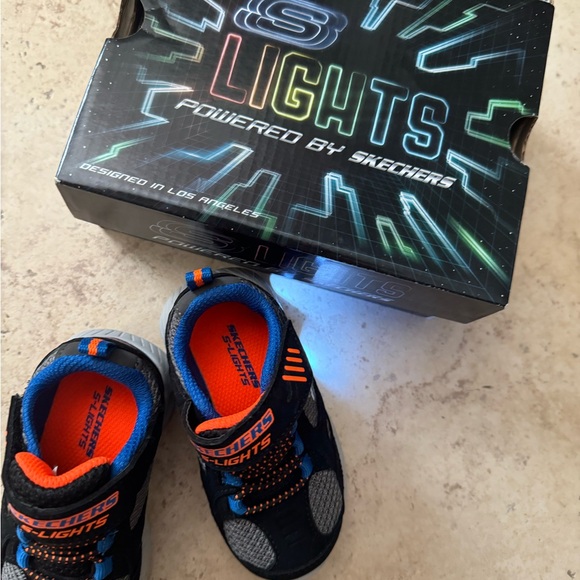 Skechers Kids' Light-Up Sneakers - Black, Blue, and Orange - Picture 1 of 3